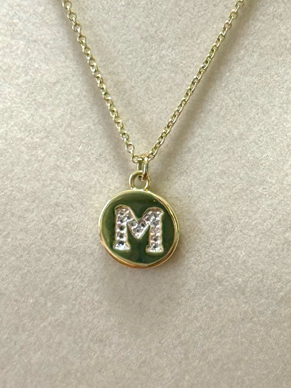 14k Gold Plated Initial Letter M Round Pendant Necklace Letter M Charm New